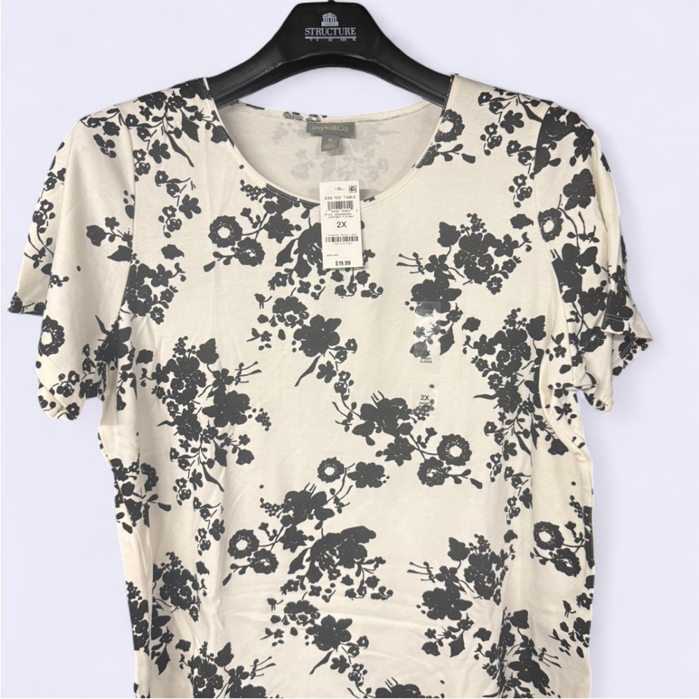 Style & Co. Black Floral Print Short Sleeve Top